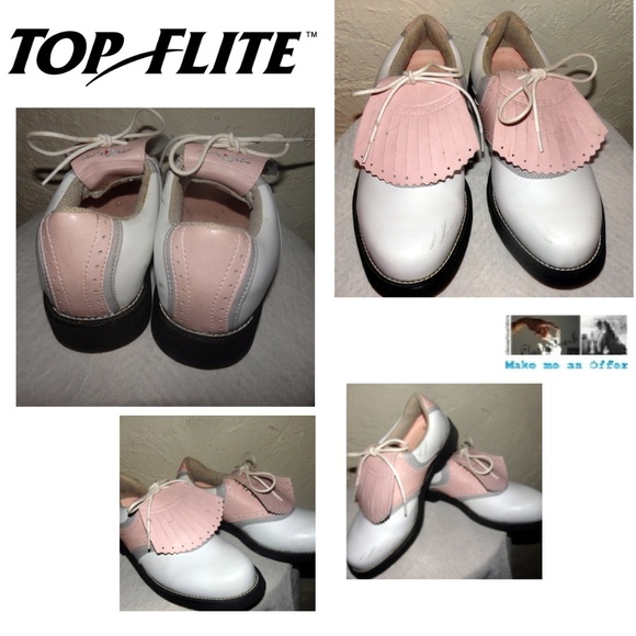 Top Flite White Pink Leather Golf Shoes Size 7 1/2 - Picture 1 of 8